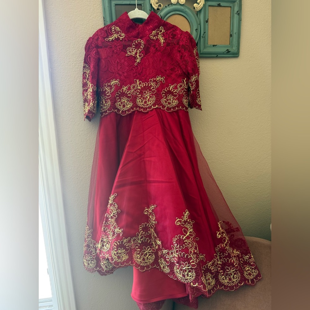 Elegant Red Lace Kids Dress